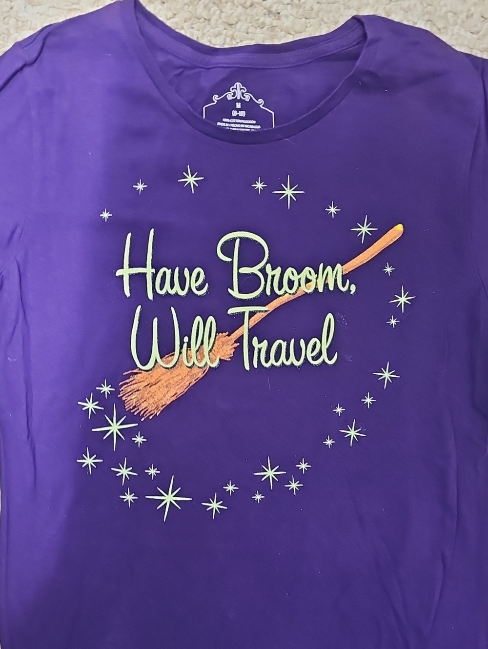 Purple Graphic Tee "Have Broom, Will Travel"